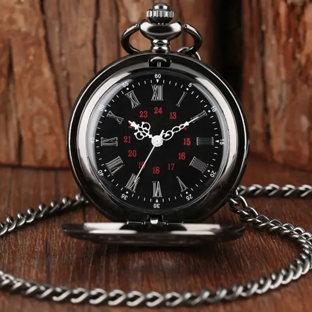 New men's black roman number pocket watch